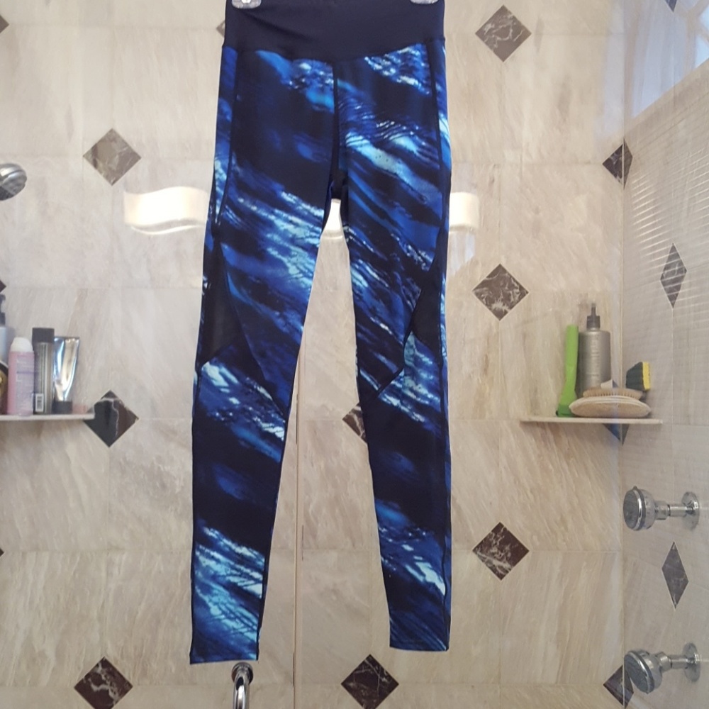 Blue Black workout legging with mesh